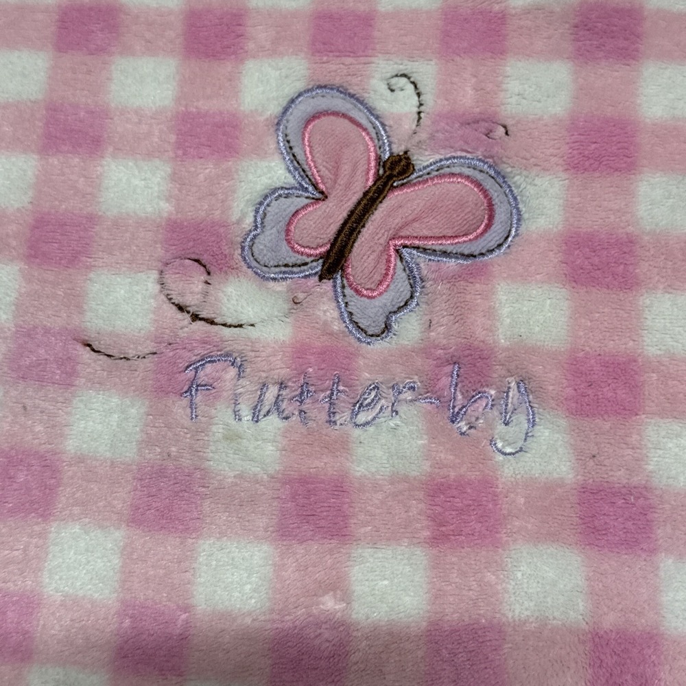 Parents Choice Pink Check Butterfly Baby Blanket Flowers Flutter-By Baby Girl